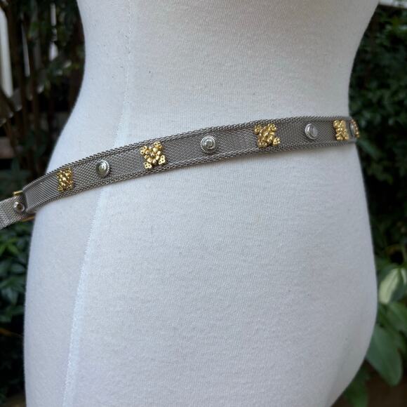 Metallic Mesh Metal Belt Gold Silver Tone Sz Sm 32” Edgy Y2K Utilitarian Floral - Picture 13 of 14